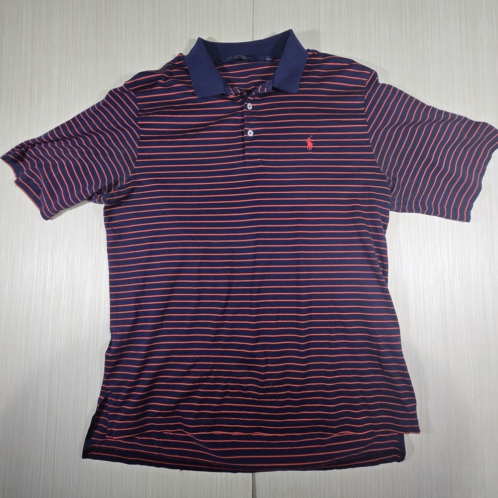 Polo Ralph Lauren Polo Shirt Men's Navyā Orange Striped Cotton Golf High-Low Hem